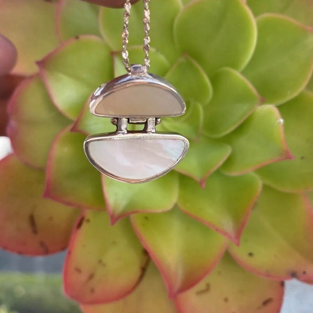 Sterling and Pearl double crescent pendant necklace